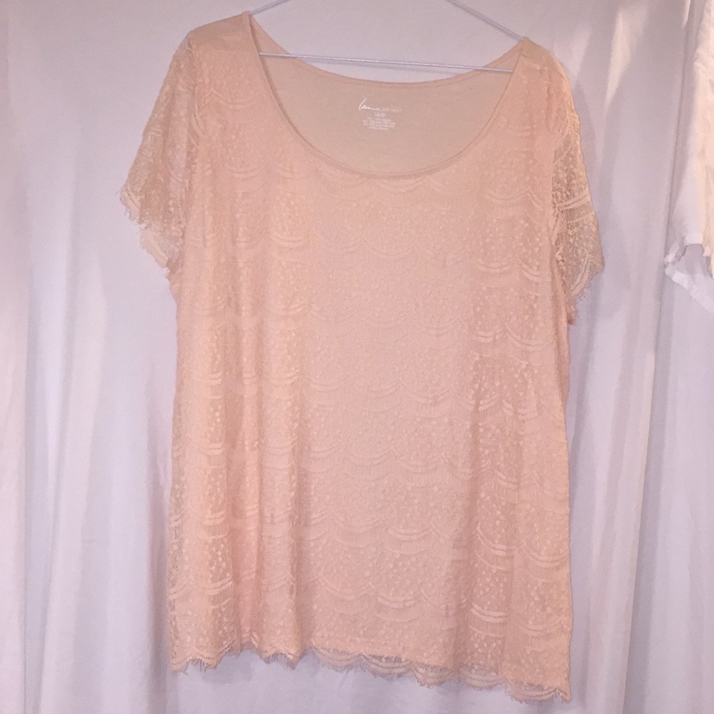 Peach lace front blouse